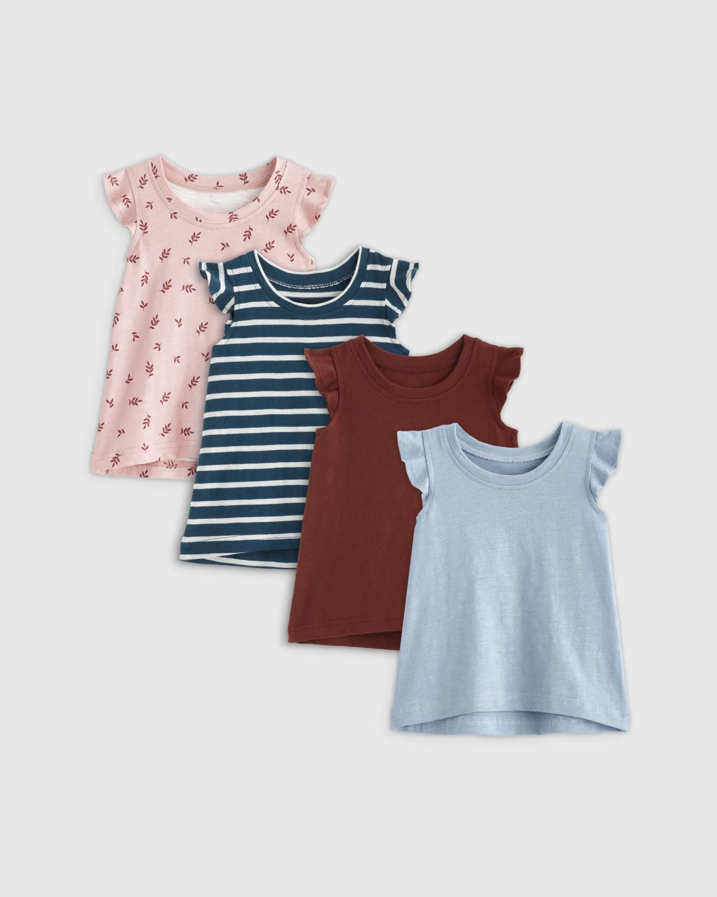 100% Organic Cotton Slub Flutter Sleeve Tee 4-Pack