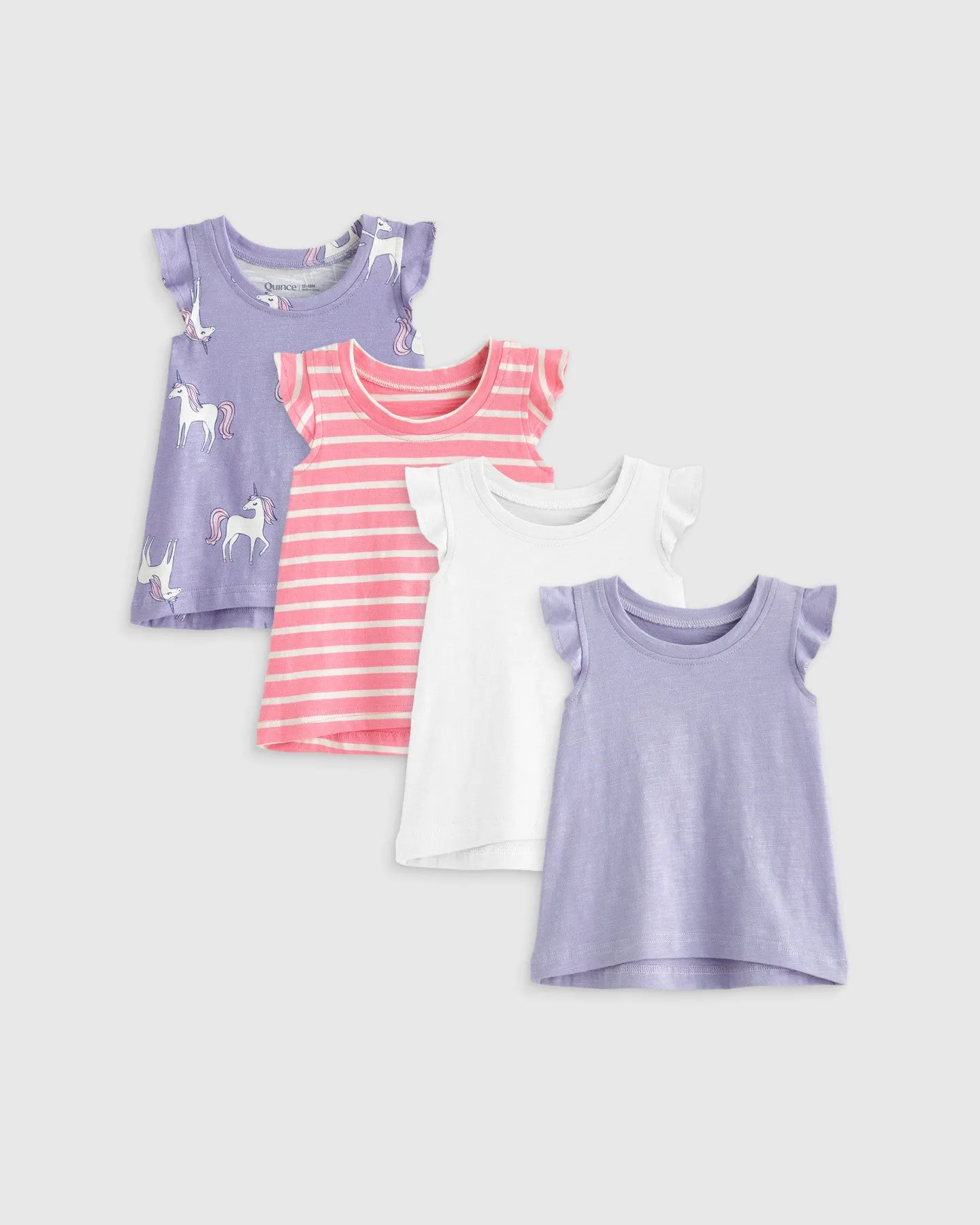 100% Organic Cotton Slub Flutter Sleeve Tee 4-Pack