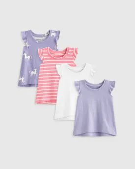 100% Organic Cotton Slub Flutter Sleeve Tee 4-Pack