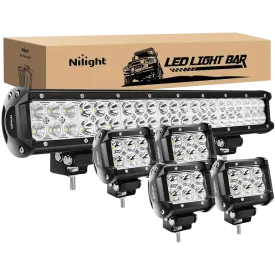 20 Inch 126W Double Row Spot Flood Led Light Bar Kit | 4Pcs 4 Inch 18W Spot Light Pods