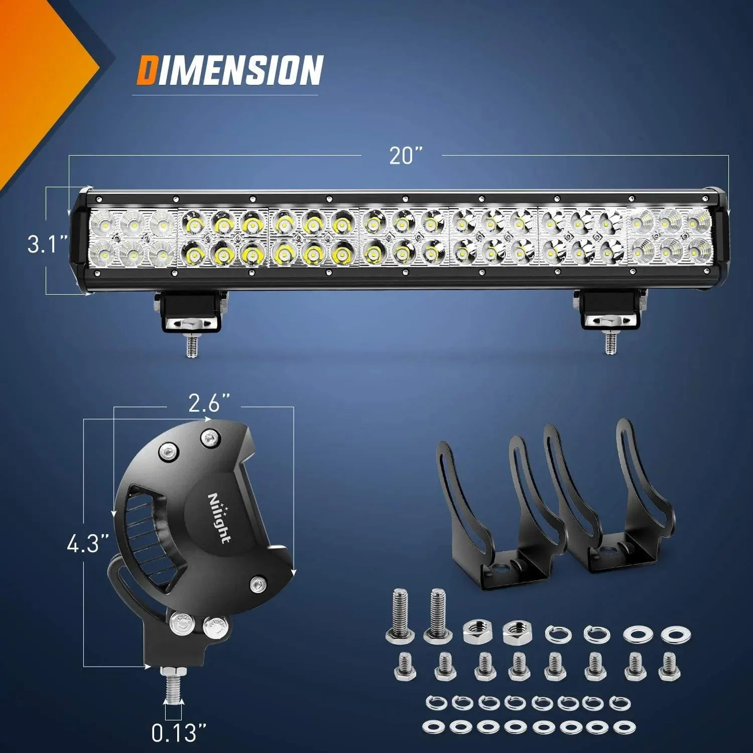 20 Inch 126W Double Row Spot Flood Led Light Bars | 16AWG Wire 3Pin Switch