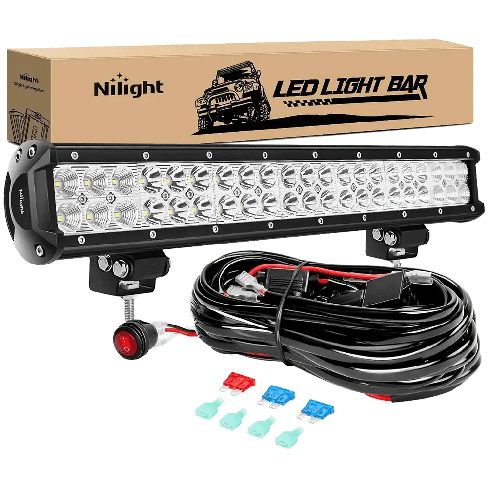 20 Inch 126W Double Row Spot Flood Led Light Bars | 16AWG Wire 3Pin Switch