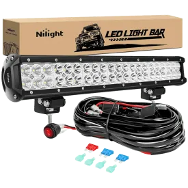 20 Inch 126W Double Row Spot Flood Led Light Bars | 16AWG Wire 3Pin Switch