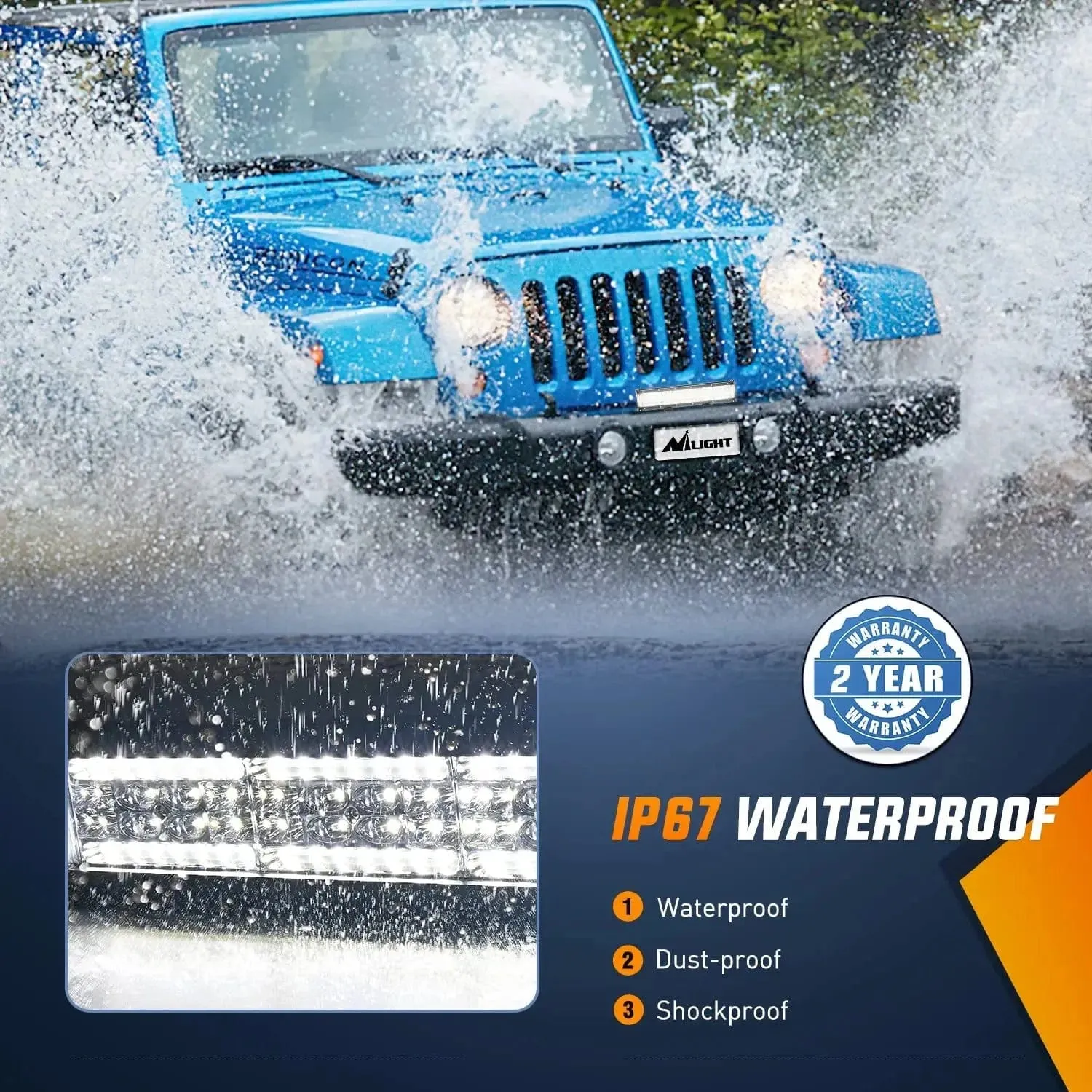 22 Inch 456W Side Shooter Quadruple Row Spot Flood LED Light Bar | 16AWG Wire 3Pin Switch