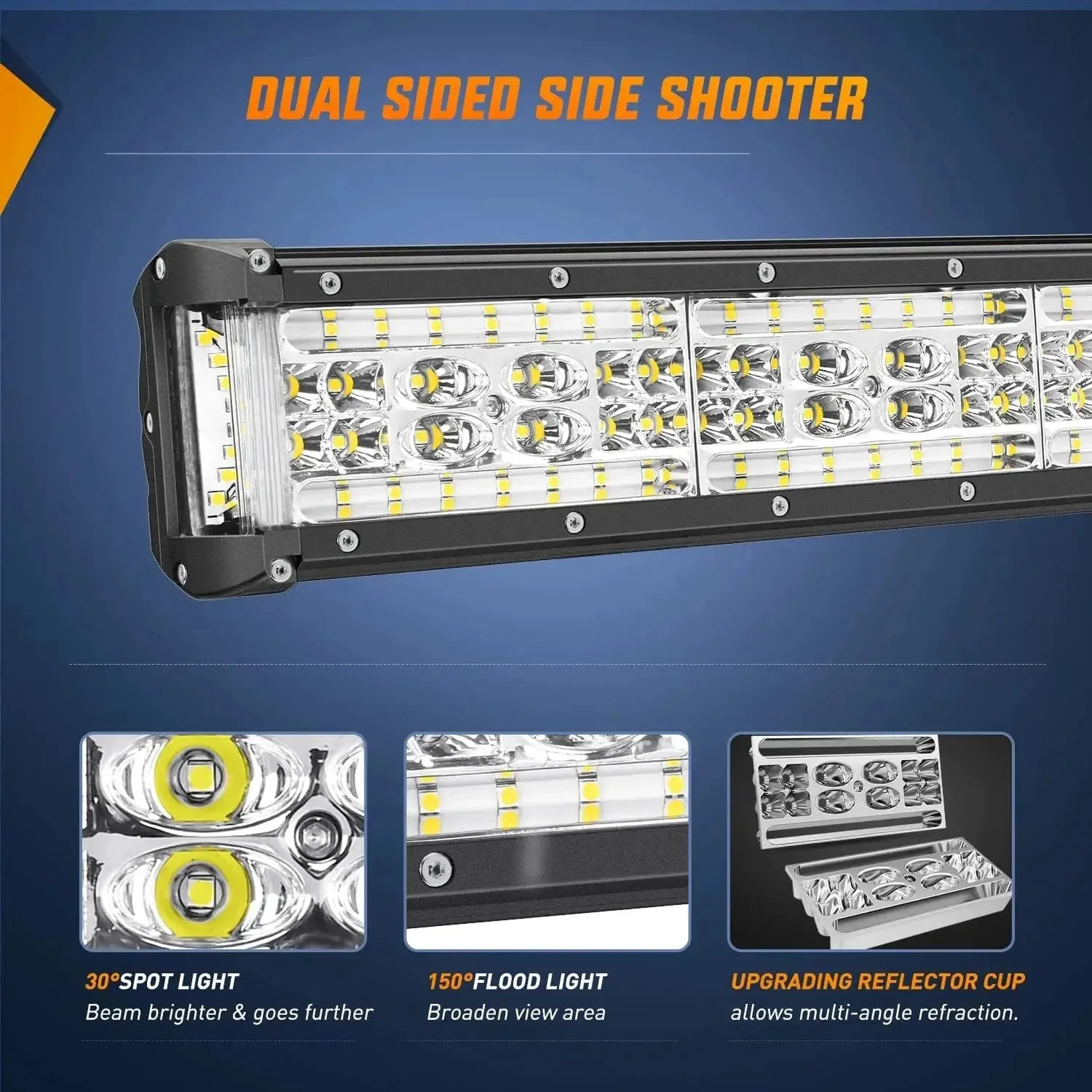 22 Inch 456W Side Shooter Quadruple Row Spot Flood LED Light Bar | 16AWG Wire 3Pin Switch