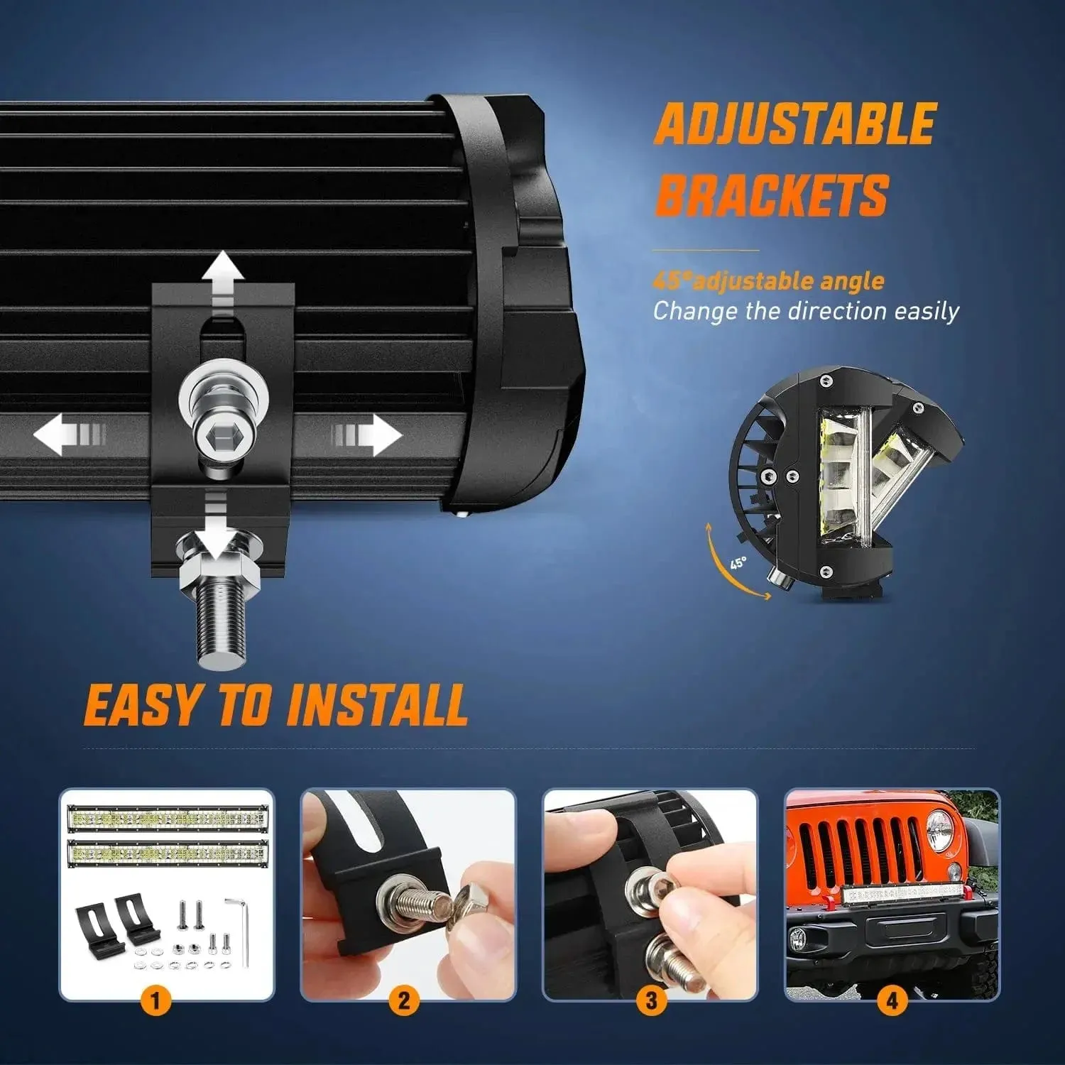 22 Inch 456W Side Shooter Quadruple Row Spot Flood LED Light Bar | 16AWG Wire 3Pin Switch