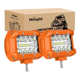 2pc 4 Inch 20W Spot Flood Combo Orange Case Led Light Bar