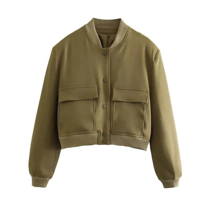 Aviator Bomber Jacket: Women's Sport Flap Pockets Cropped Blazer
