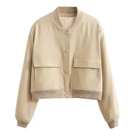 Aviator Bomber Jacket: Women's Sport Flap Pockets Cropped Blazer