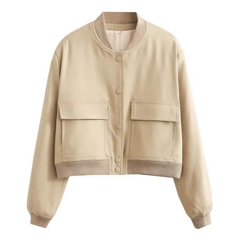 Aviator Bomber Jacket: Women's Sport Flap Pockets Cropped Blazer