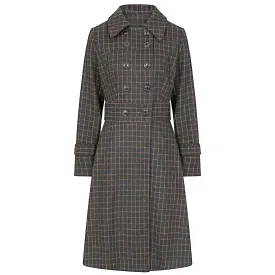 Black Brown Double Breasted Wool Vintage Check Print Winter Coat