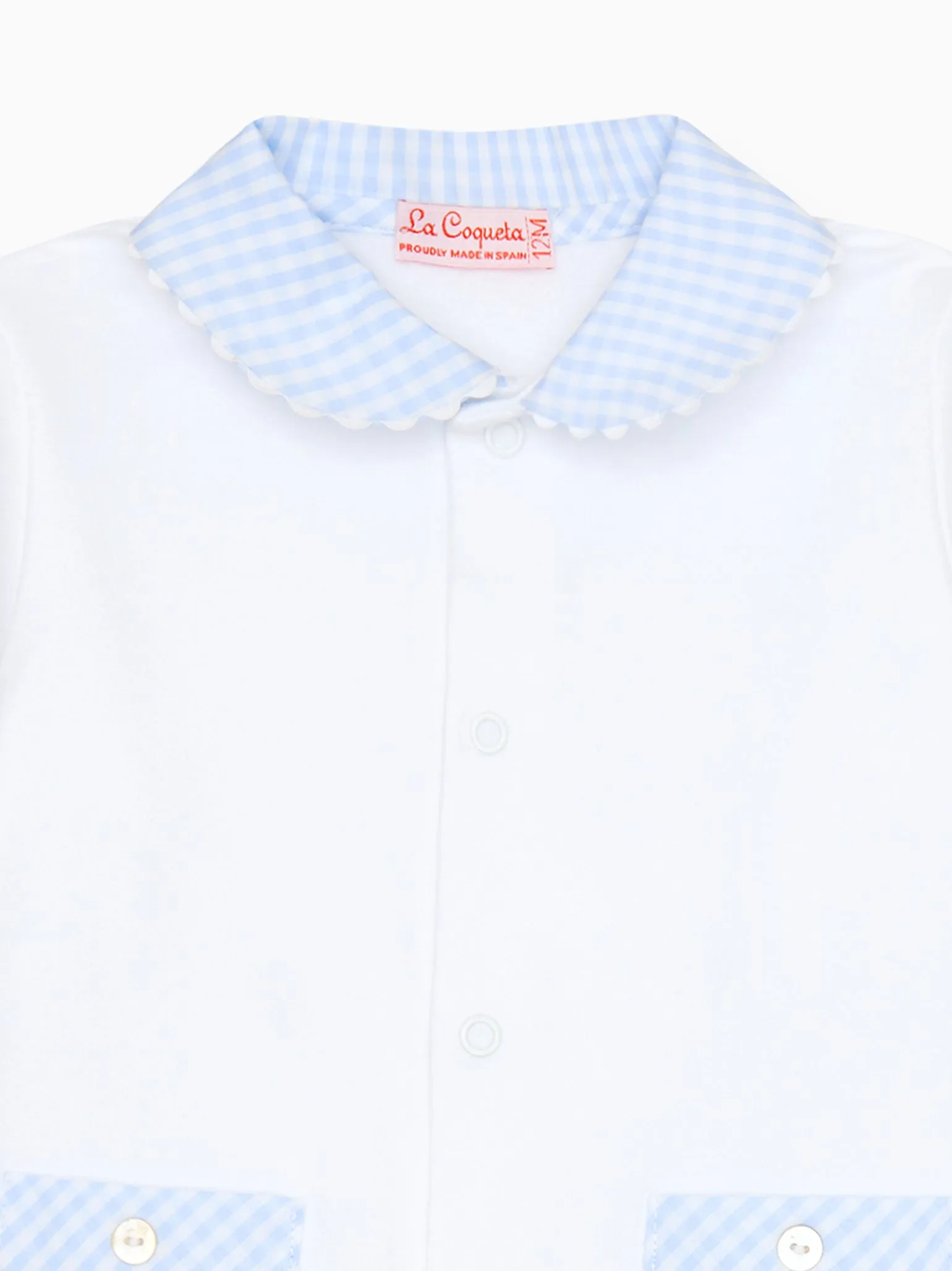 Blue Vichy Jersey Baby Sleepsuit
