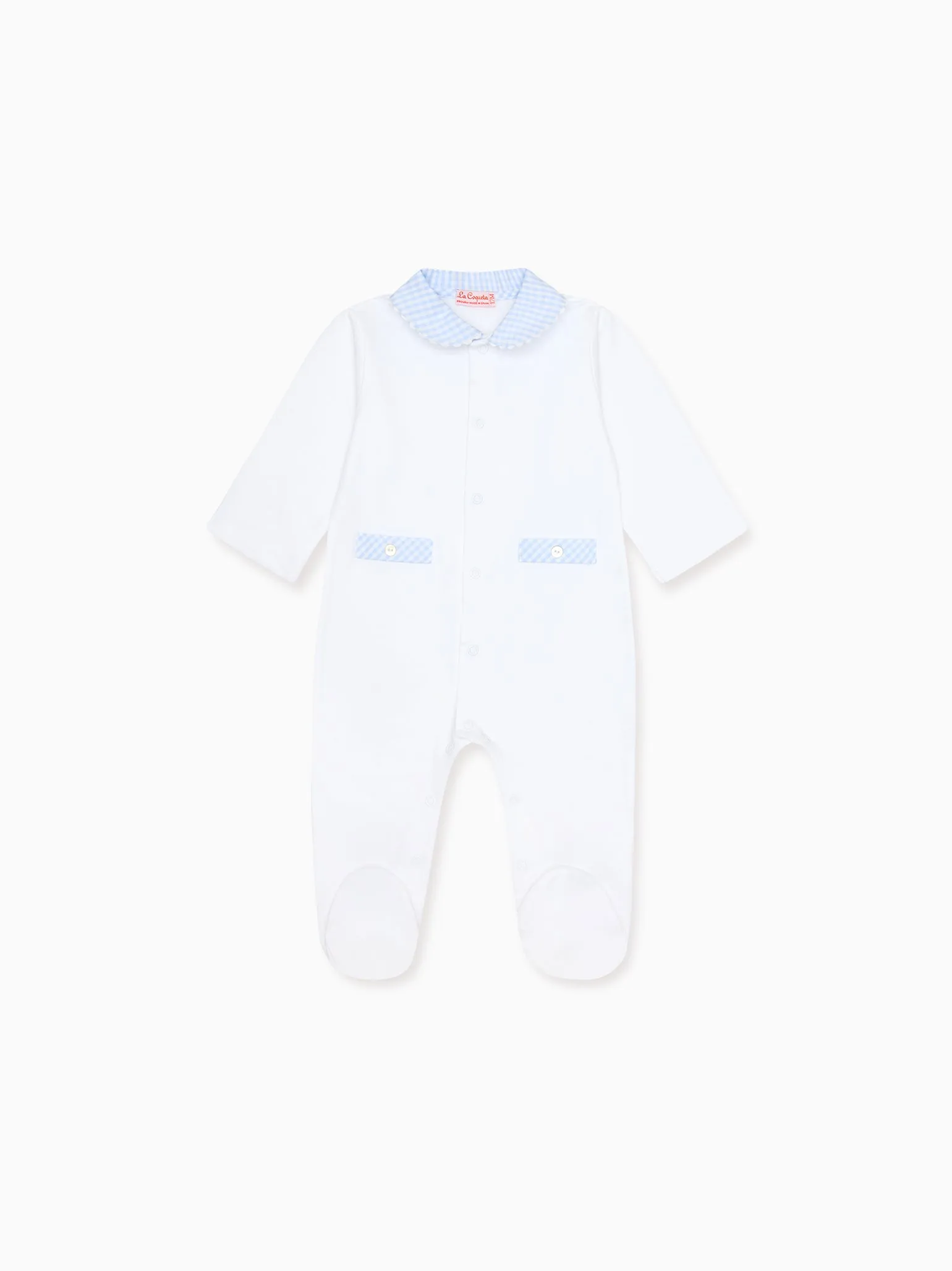 Blue Vichy Jersey Baby Sleepsuit