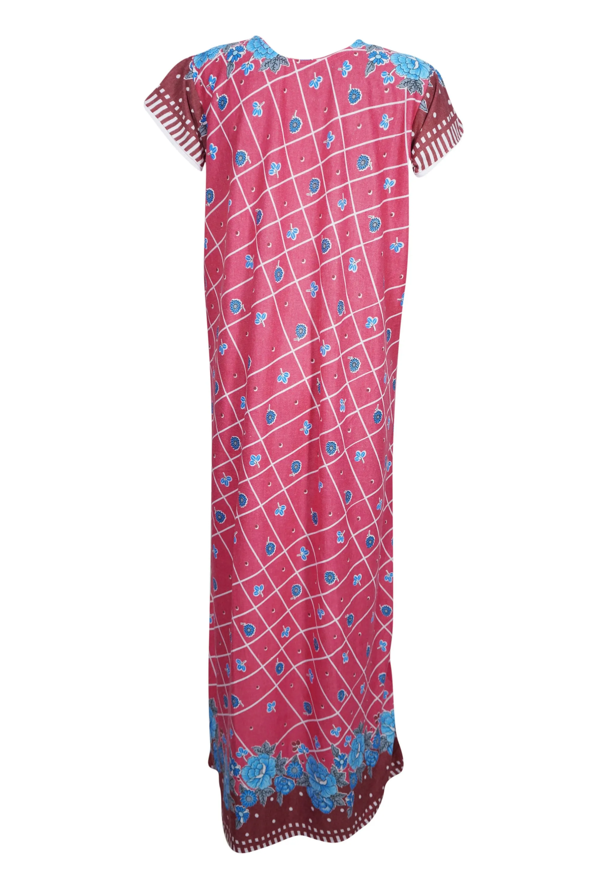 Boho Nightgown Maxi Dresses, Housedress Lounger Loose Pink Caftan L