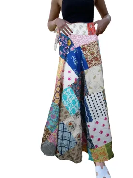 Boho White and Blue Multi-Floral Wrap Skirt – Airy Beach Wrap Skirt