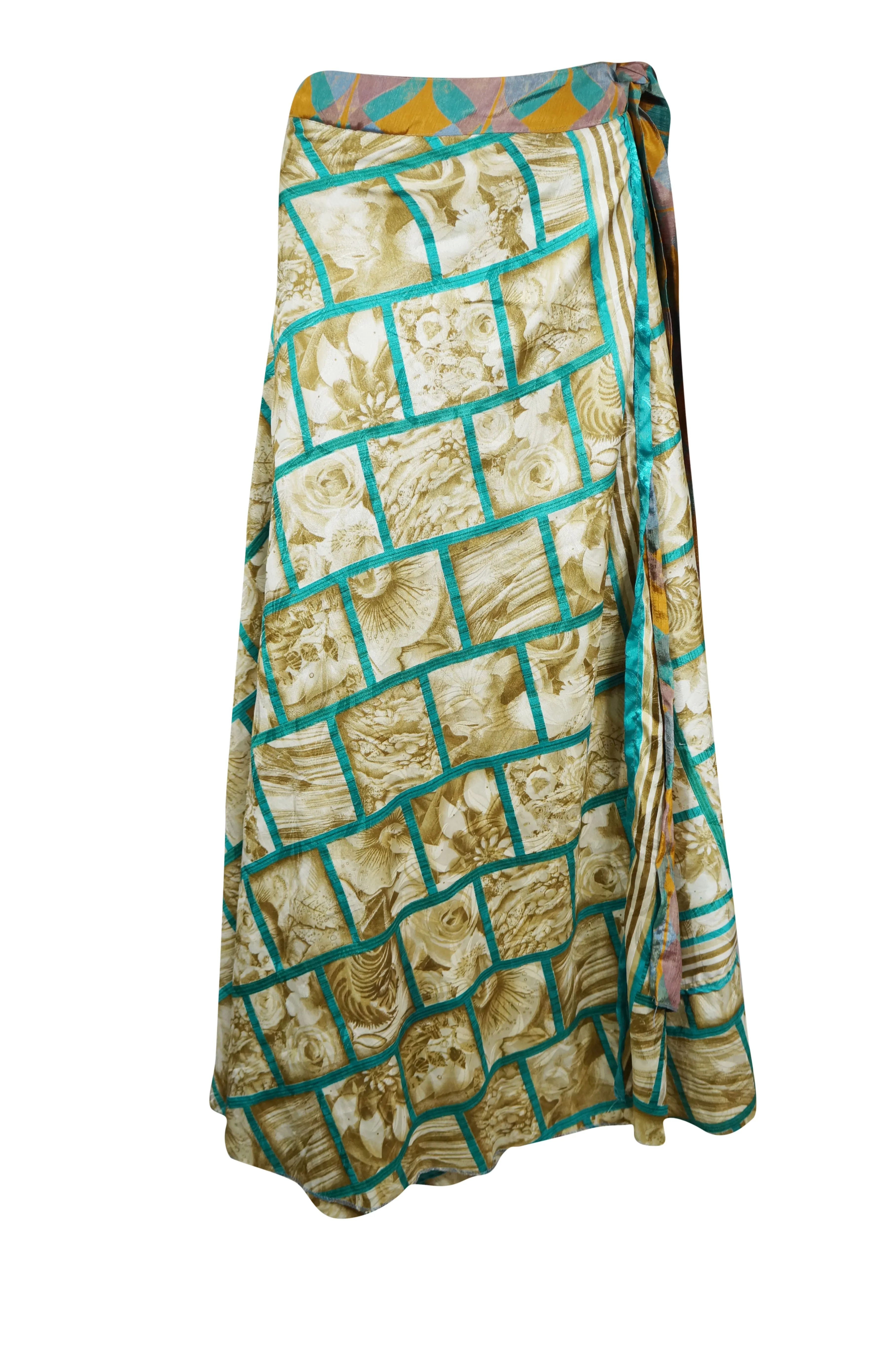 Boho Wrap skirt, Yellow, Green Paisley Layers Wrap Skirts One Size