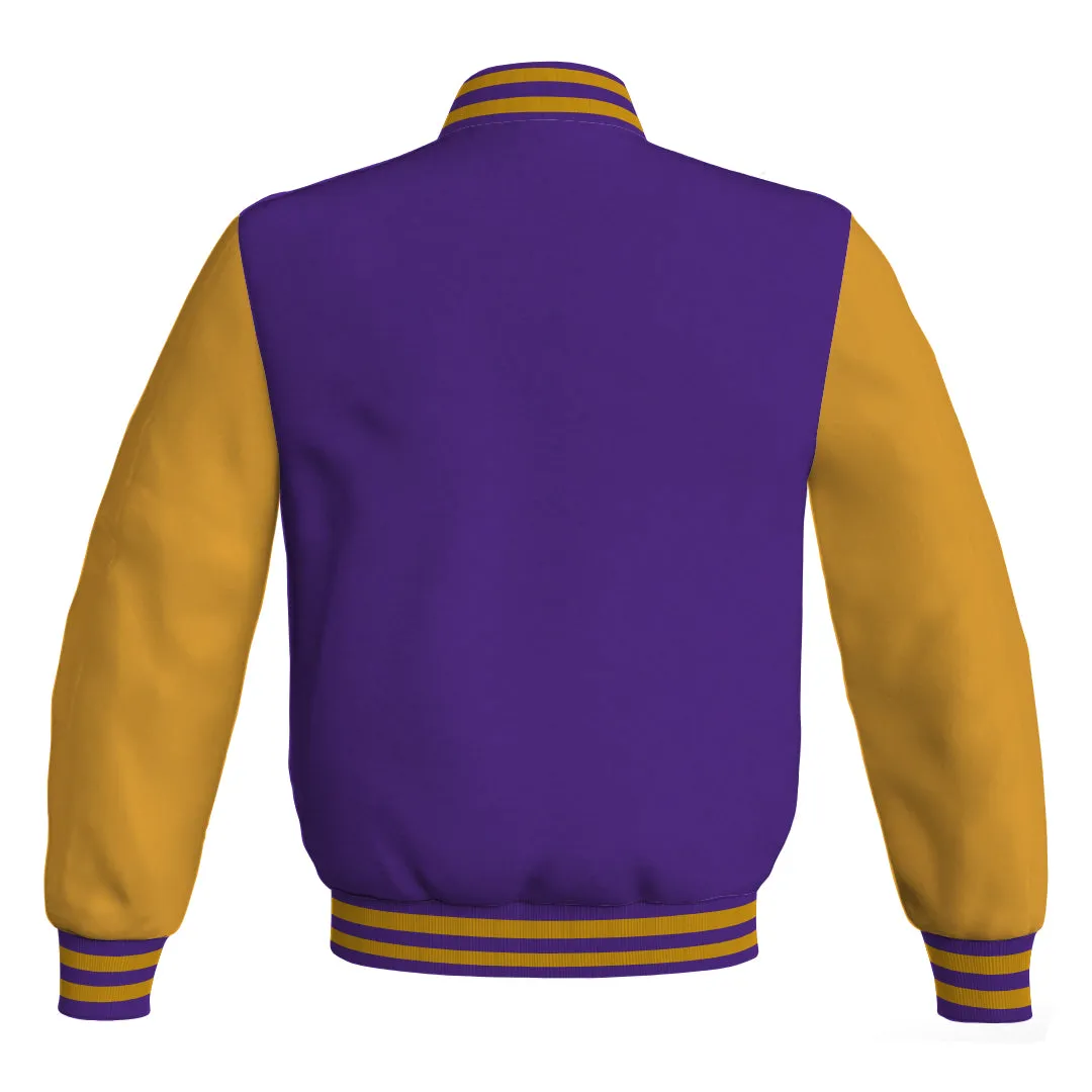 Bomber Jacket Women Purple Body and Gold Leather Sleeves Bomber Jacket