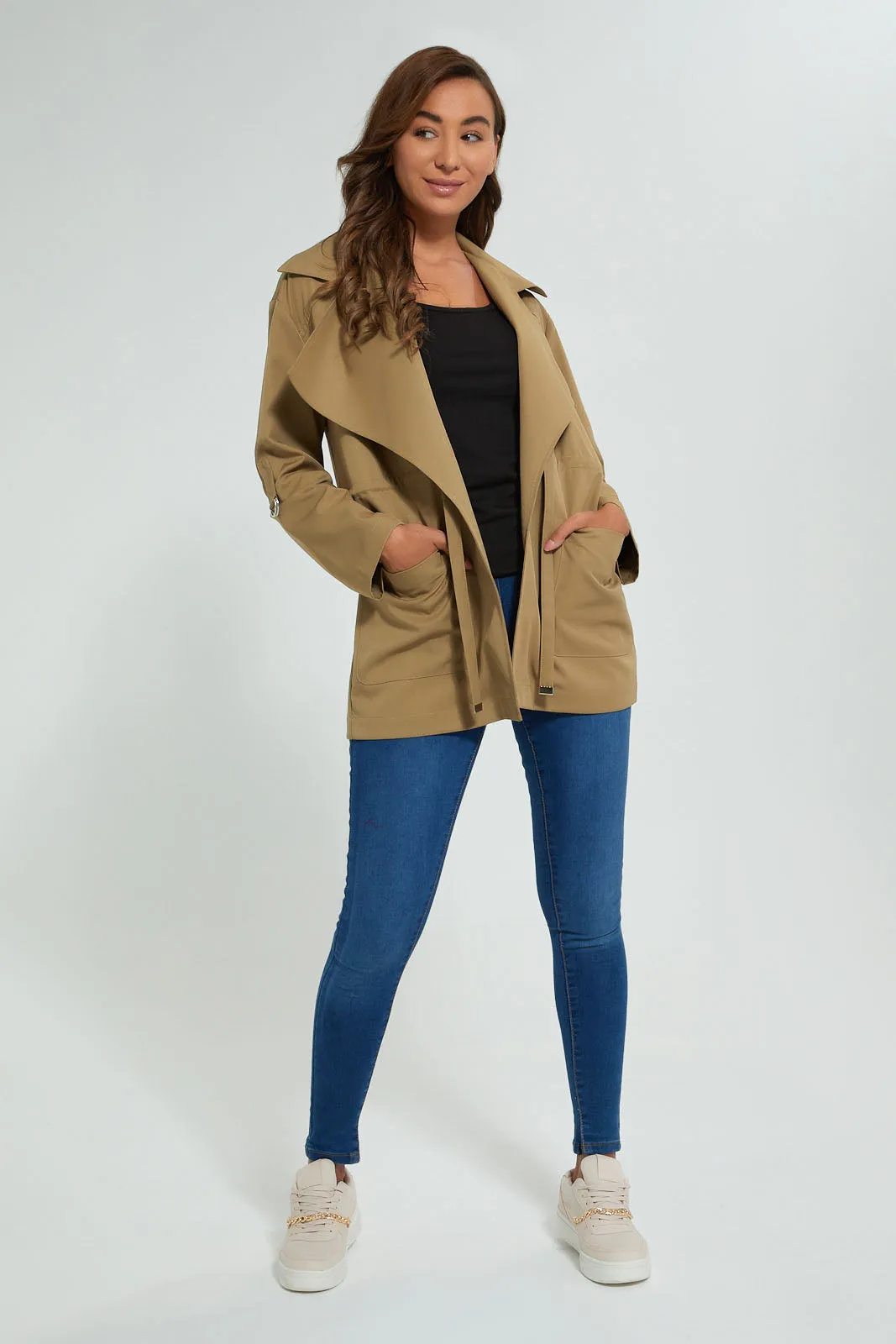 Brown Down Collar Utility Jacket