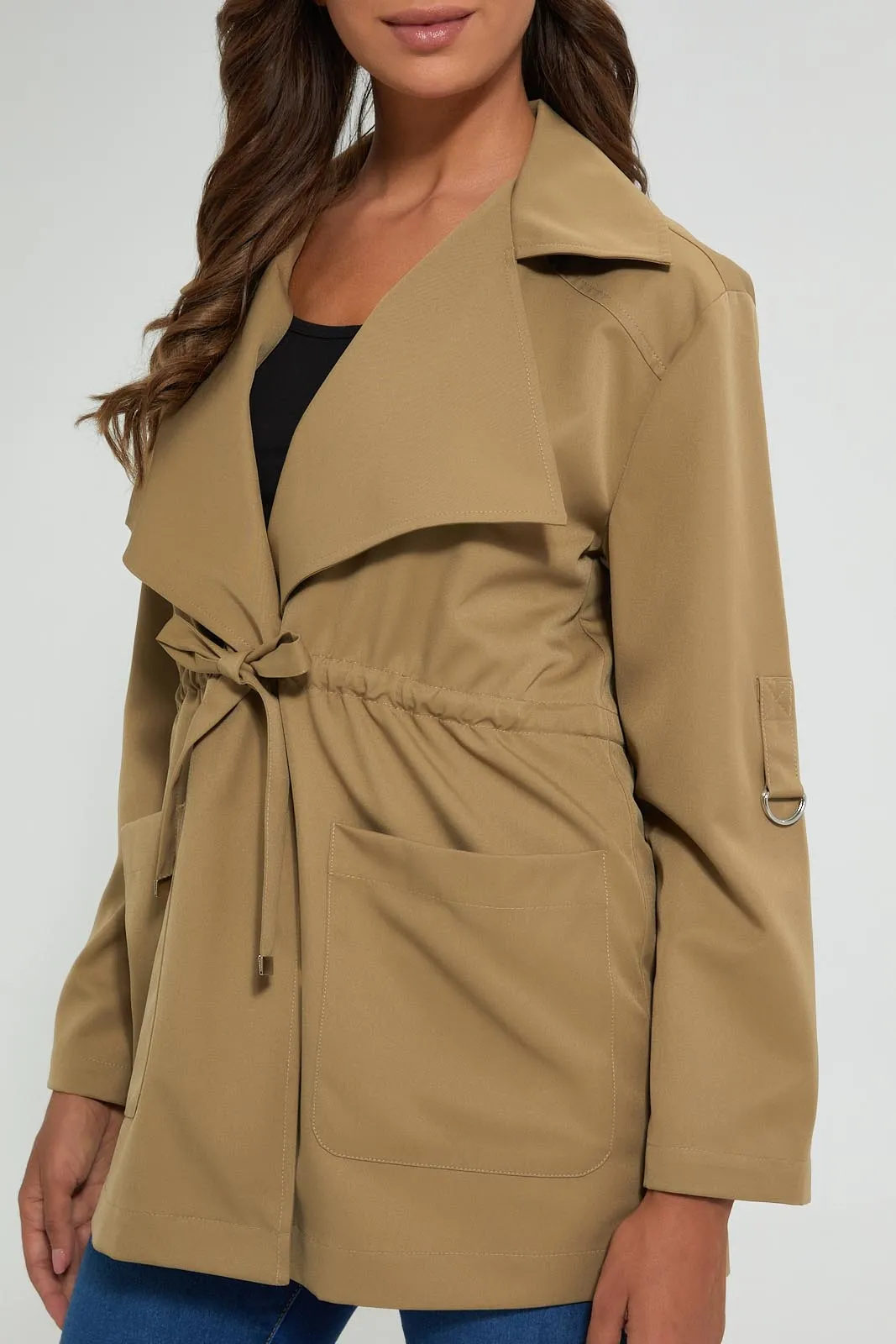 Brown Down Collar Utility Jacket