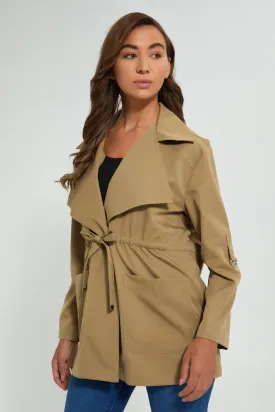 Brown Down Collar Utility Jacket