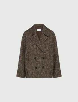 brown twill double-breasted pea coat