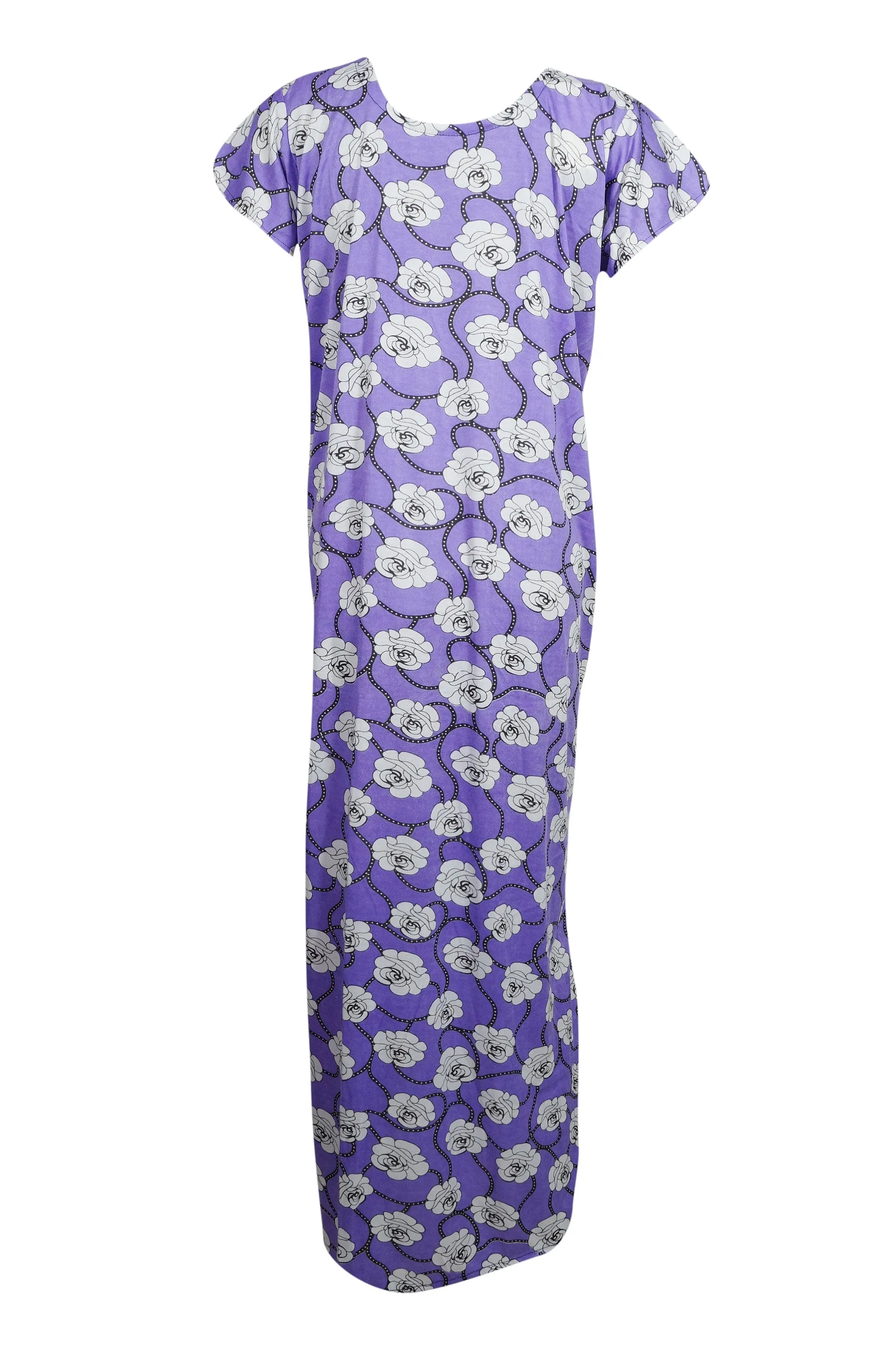 Caftan Maxi Dress, Nightgown, Purple White Floral Printed M