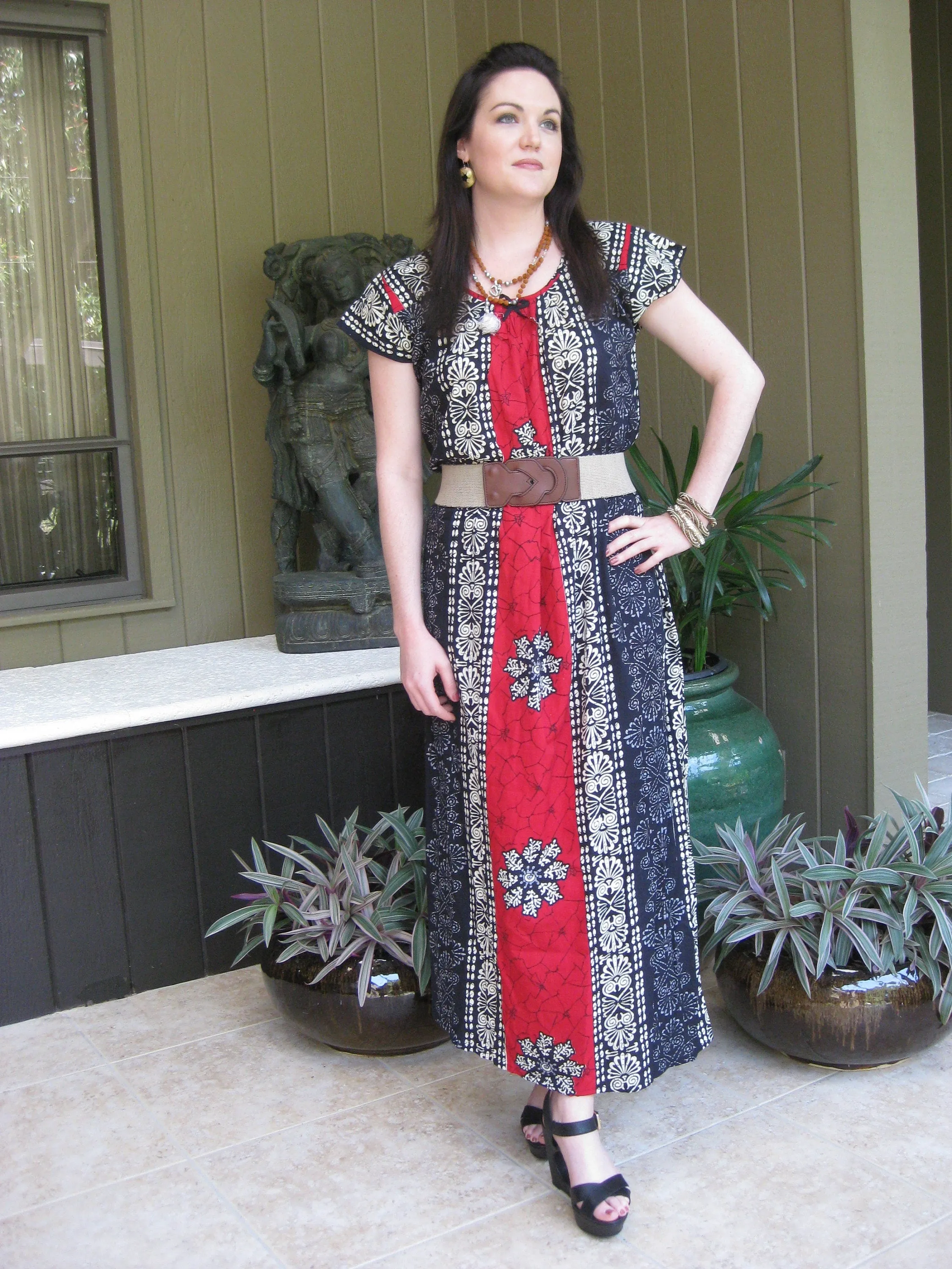 Caftan Maxi Dress, Nightgown, Purple White Floral Printed M