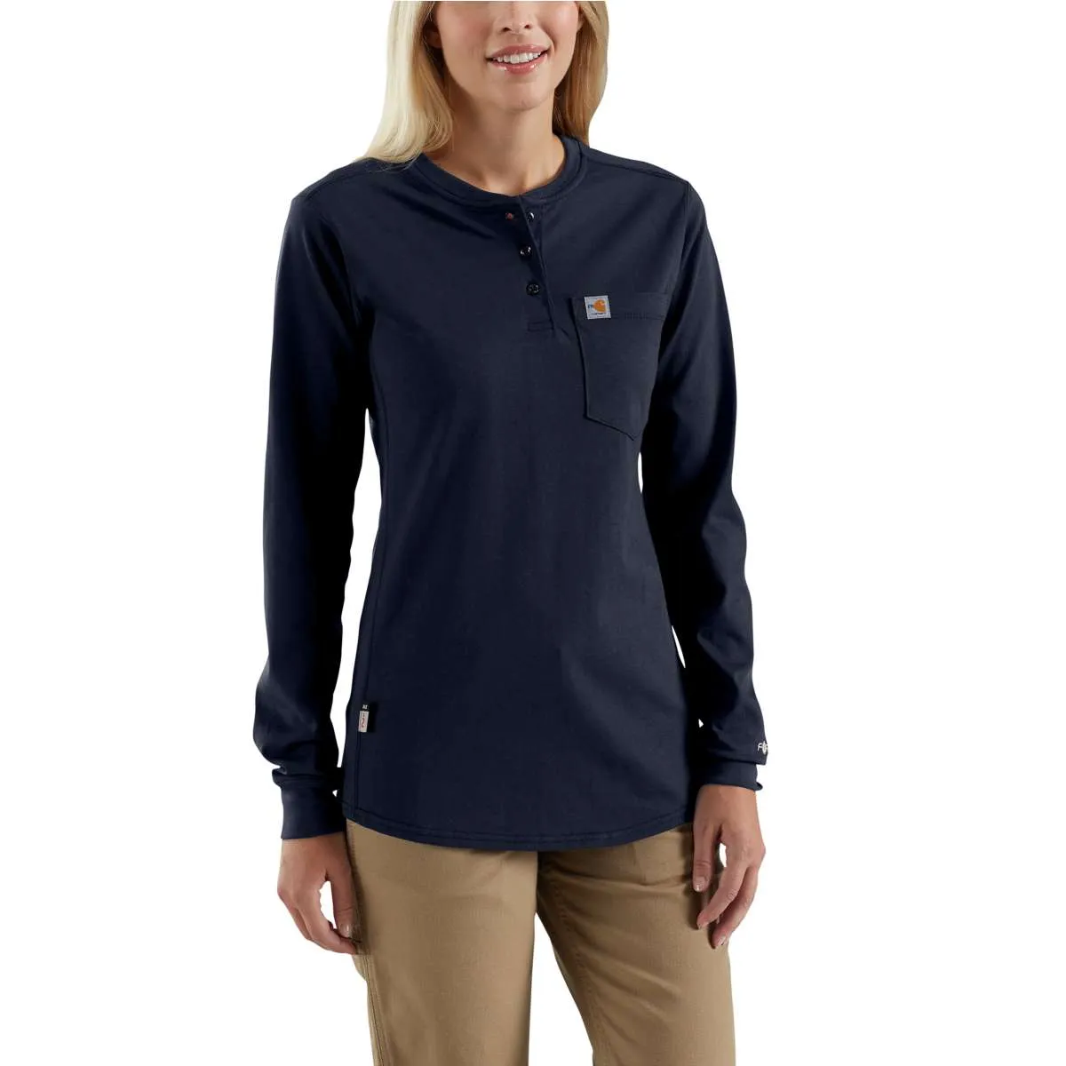 Carhartt Women's Dark Navy Force Cotton Long-Sleeve Henley