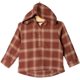 City Mouse - Flannel Henley Hoodie in Rust Plaid