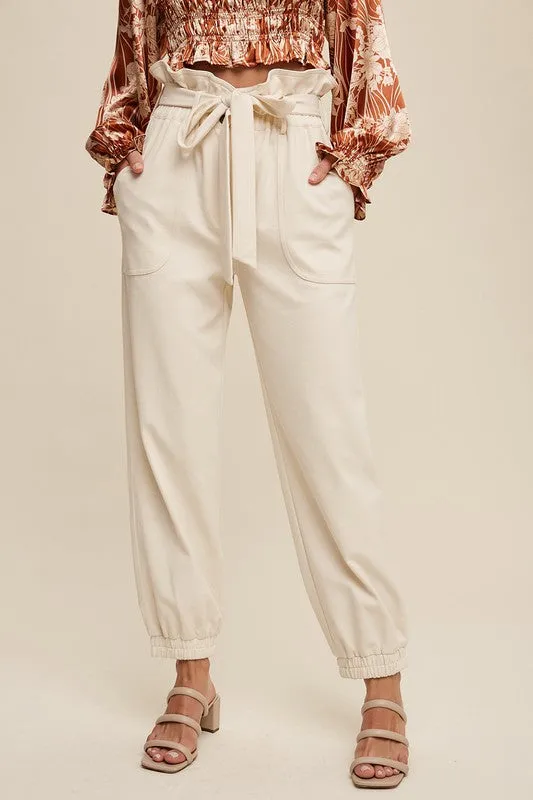Cream Paperbag Jogger Pants