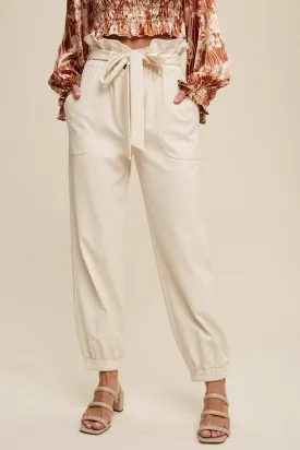 Cream Paperbag Jogger Pants