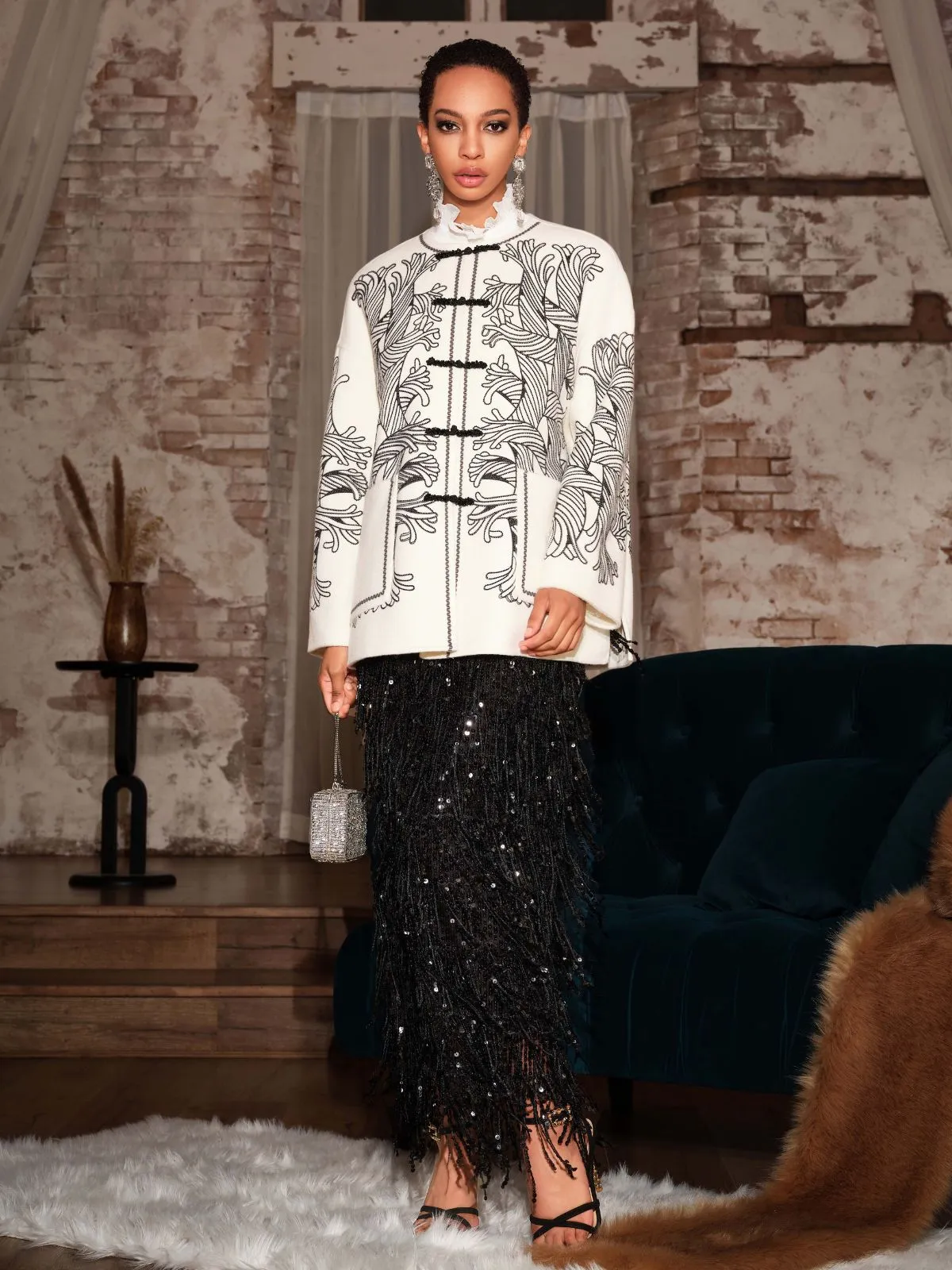 Custom Rhinestone Button Coat