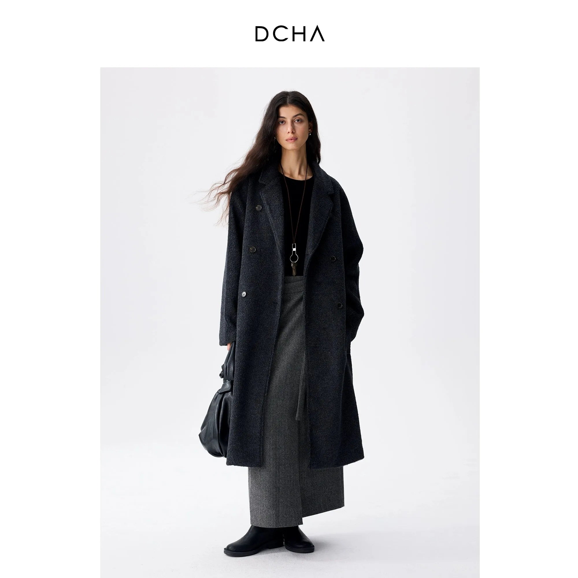 Dark Grey Double-Breasted Wool Coat