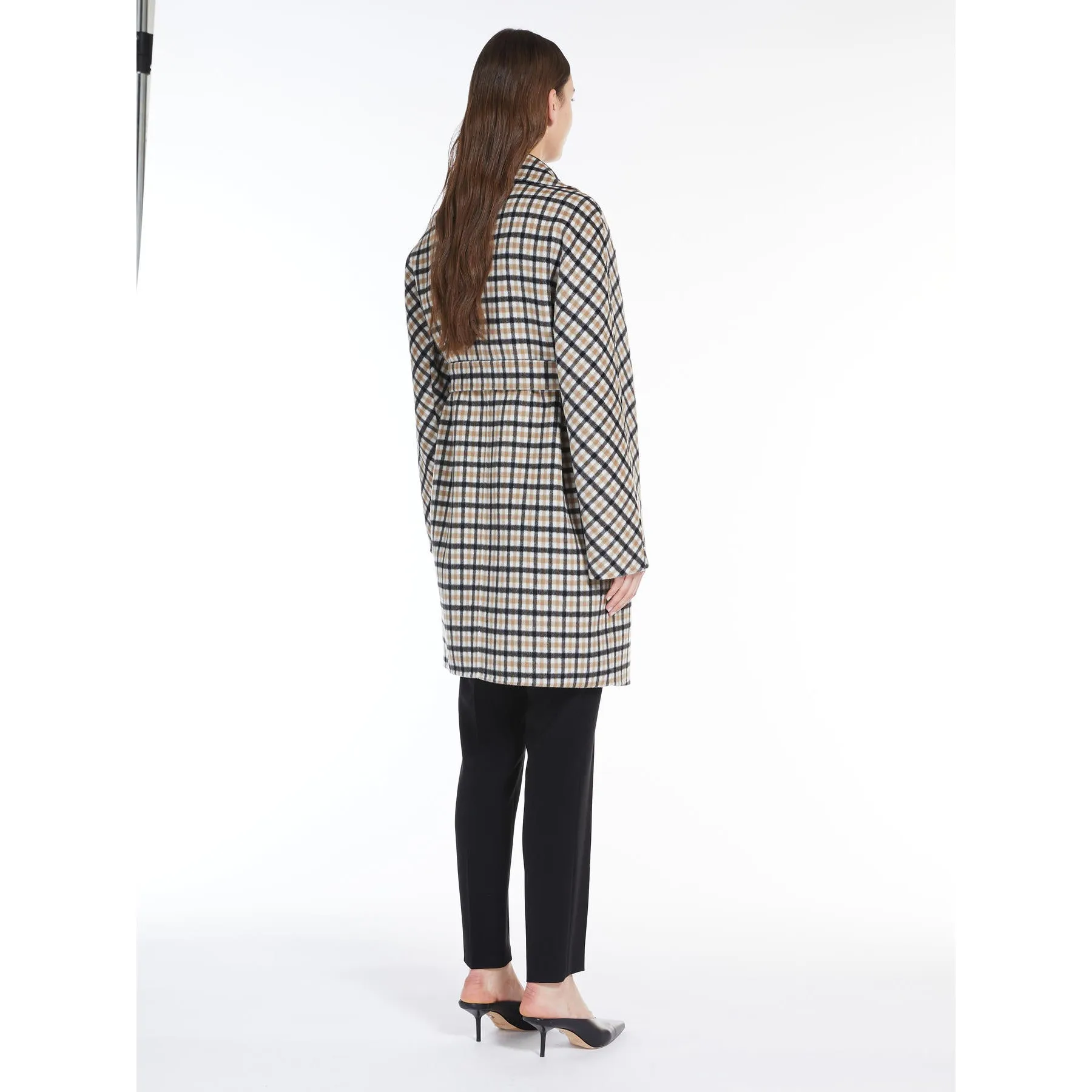 dark grey patterned wool cardigan coat