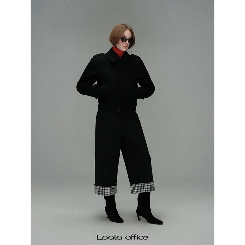 Detachable Fur Collar Black Wool Jacket