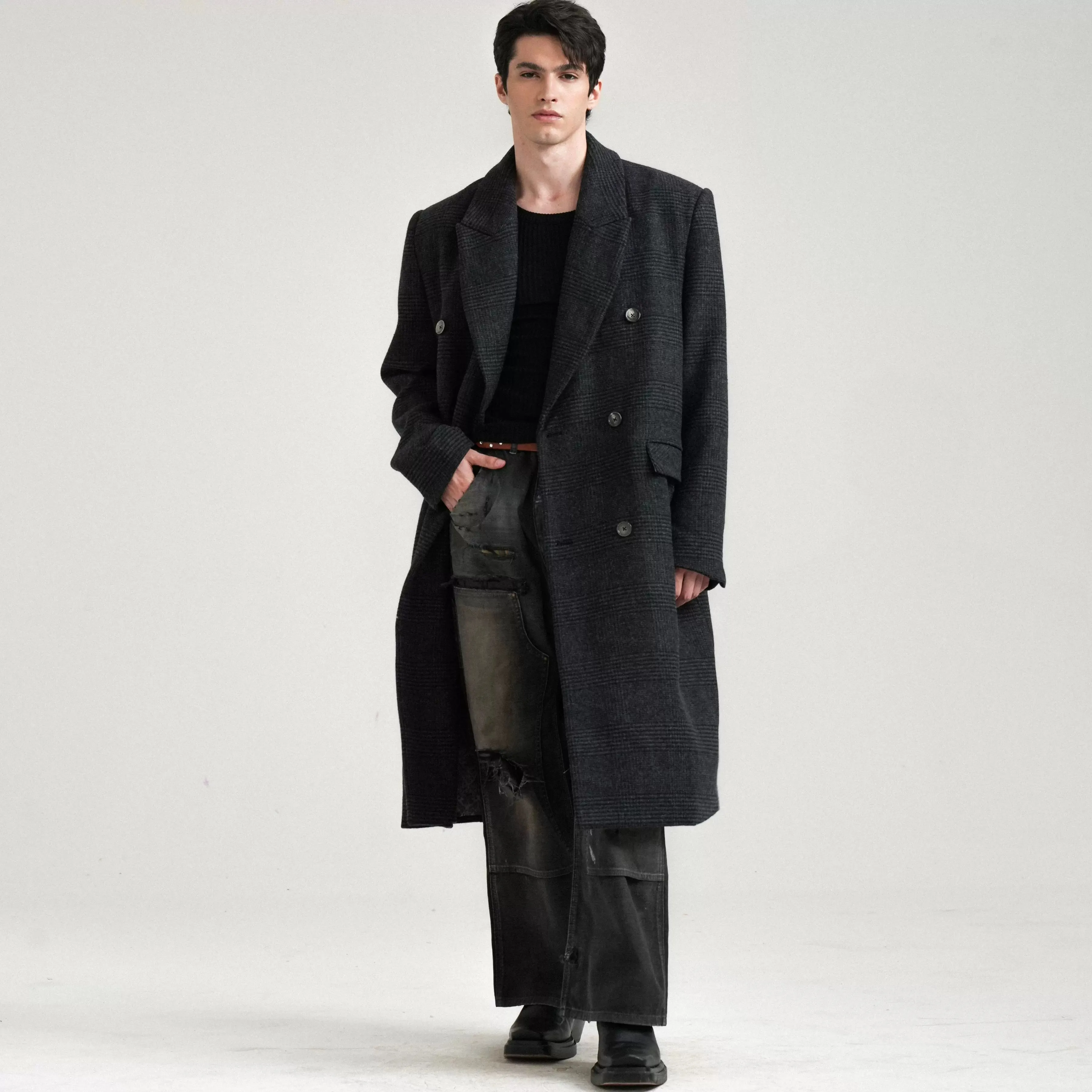 Double-Breasted Plaid Coat
