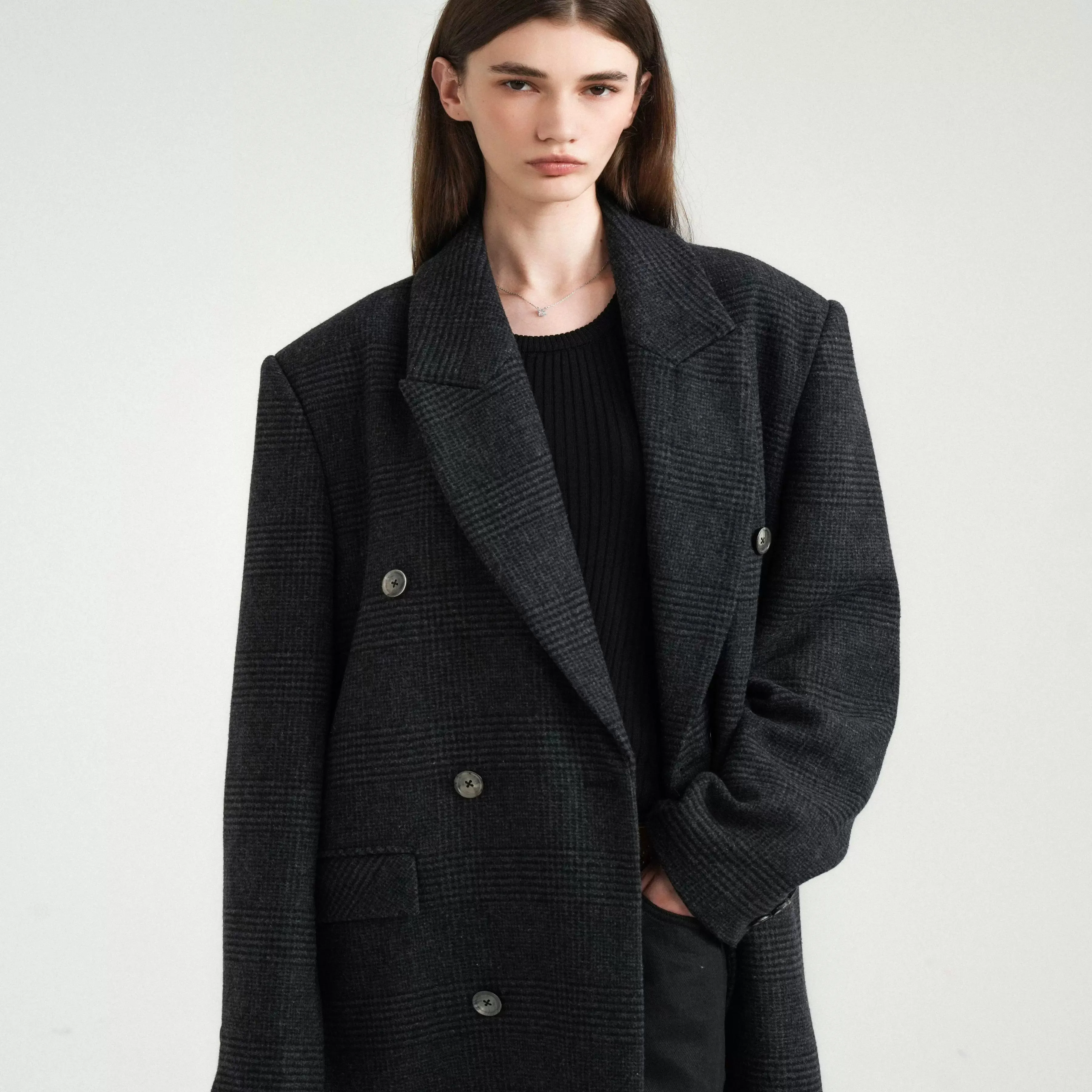 Double-Breasted Plaid Coat