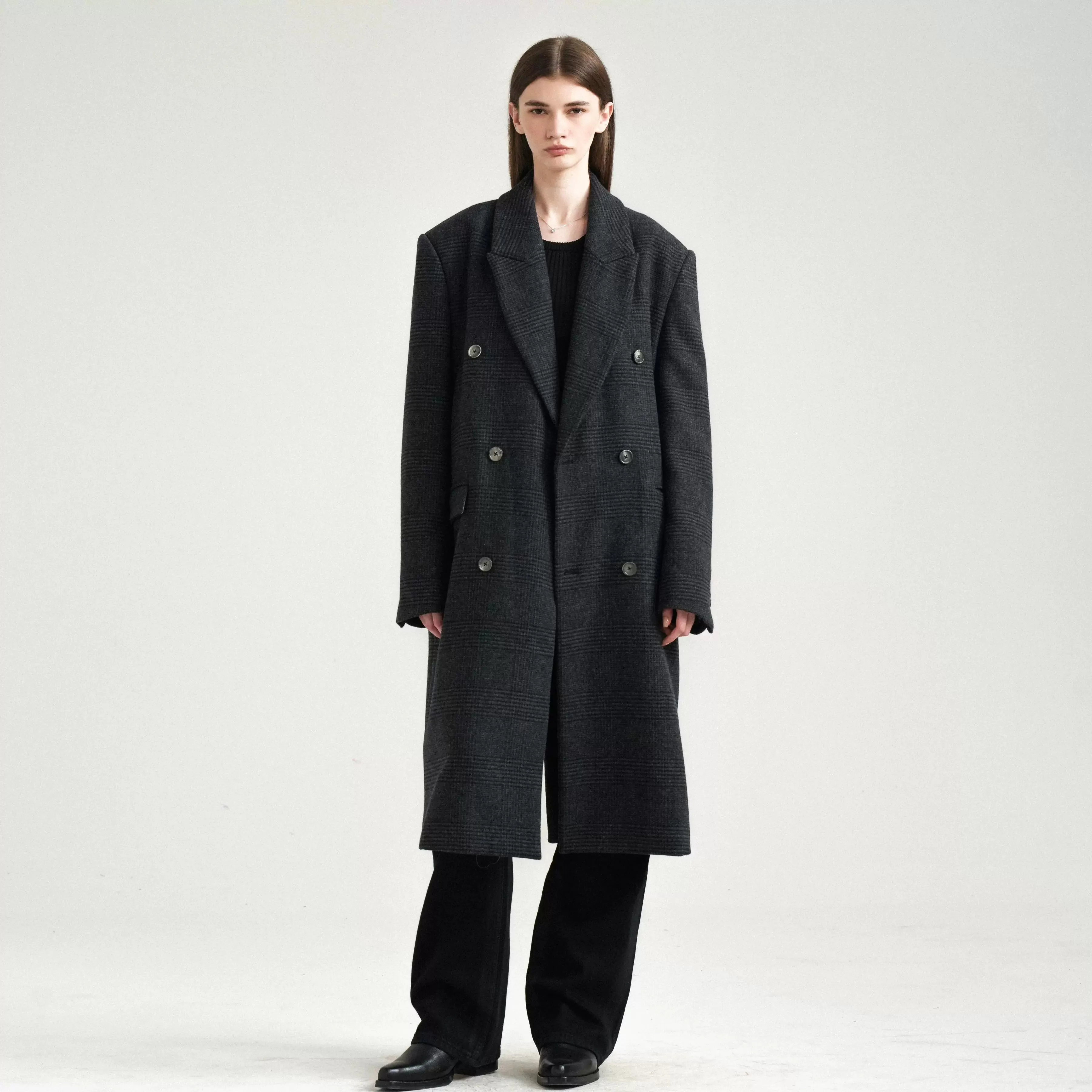 Double-Breasted Plaid Coat