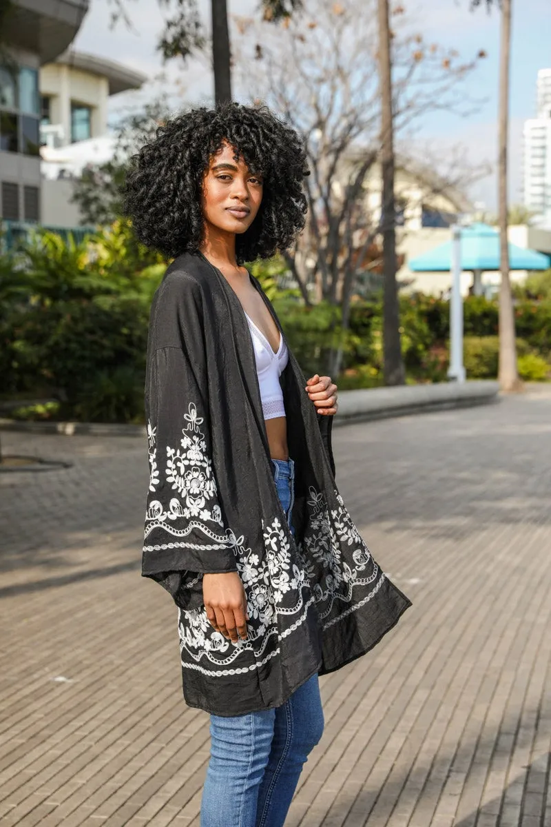 Embroidered Floral Vine Kimono - 3 colors
