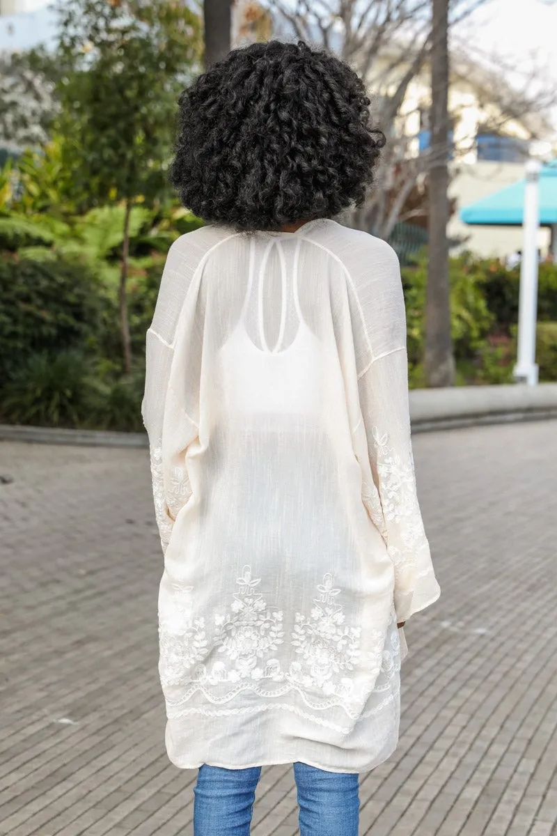 Embroidered Floral Vine Kimono - 3 colors