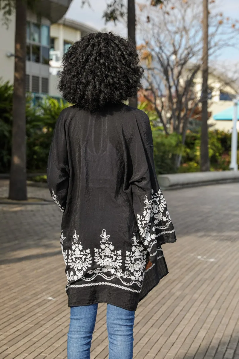 Embroidered Floral Vine Kimono - 3 colors
