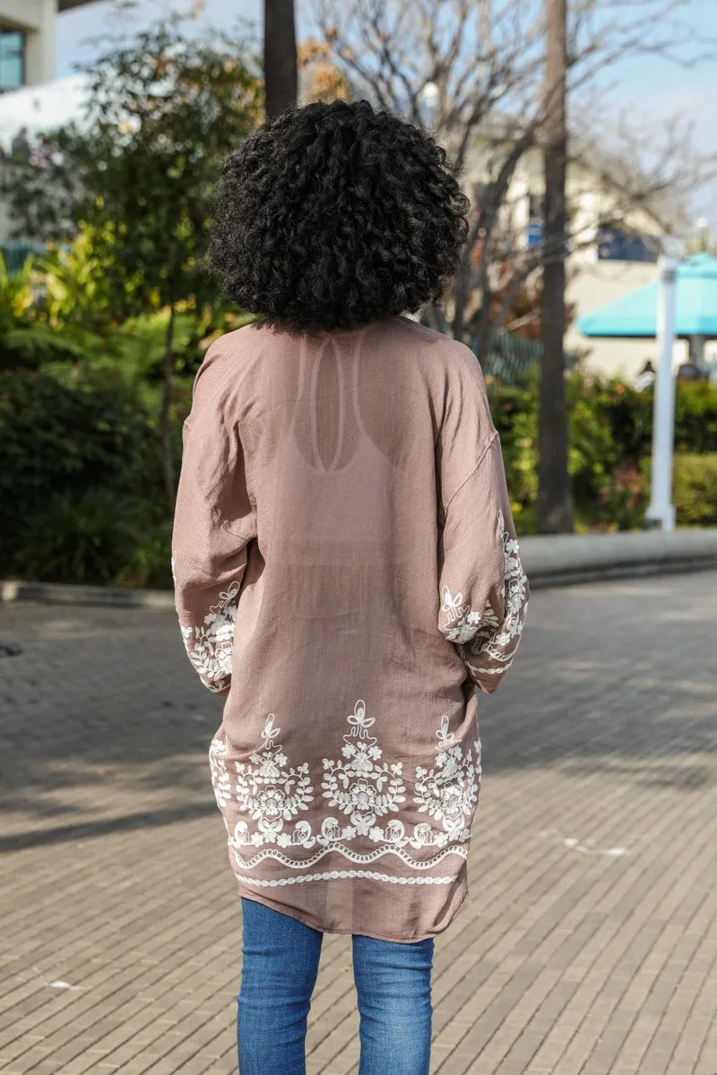 Embroidered Floral Vine Kimono - 3 colors