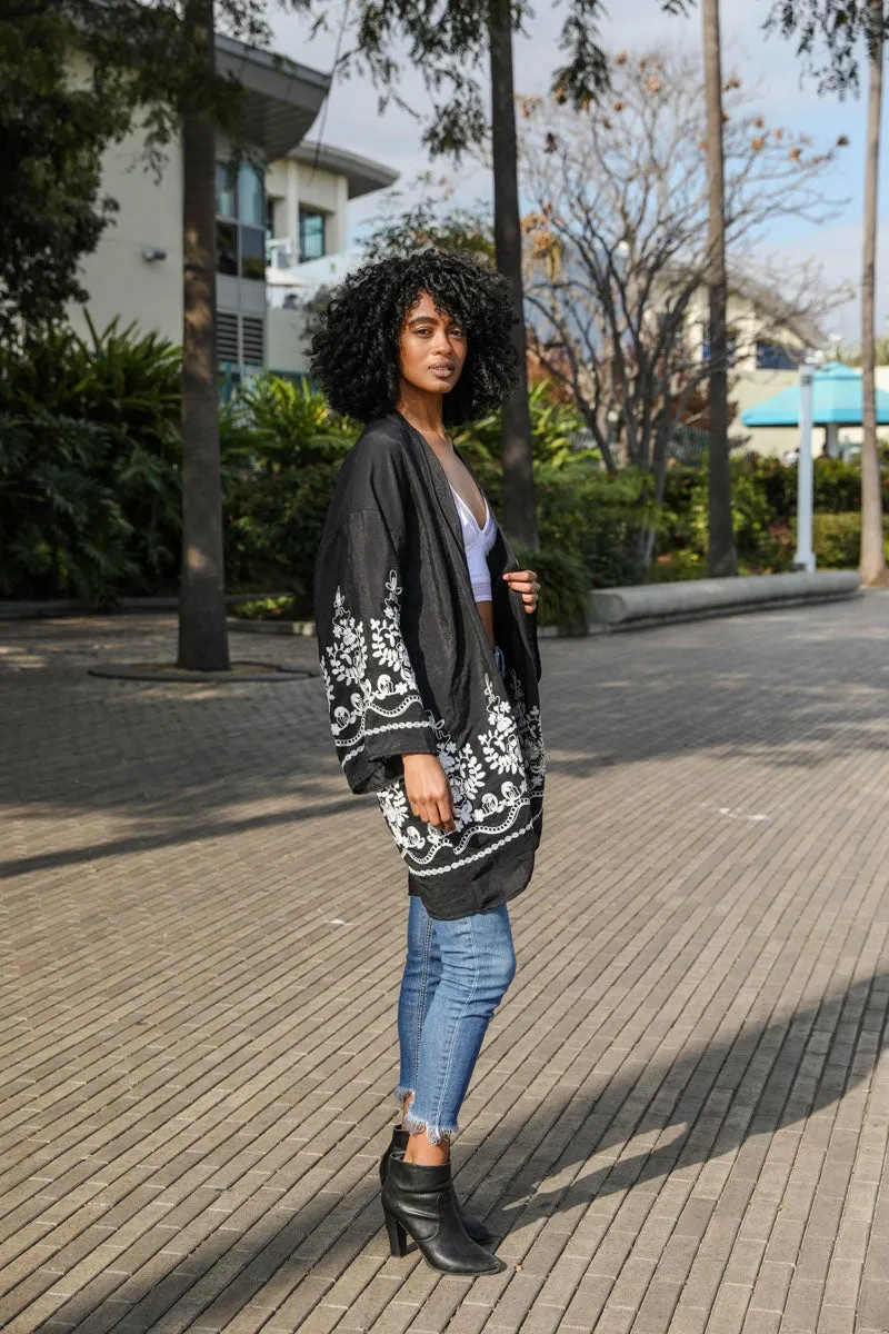 Embroidered Floral Vine Kimono - 3 colors