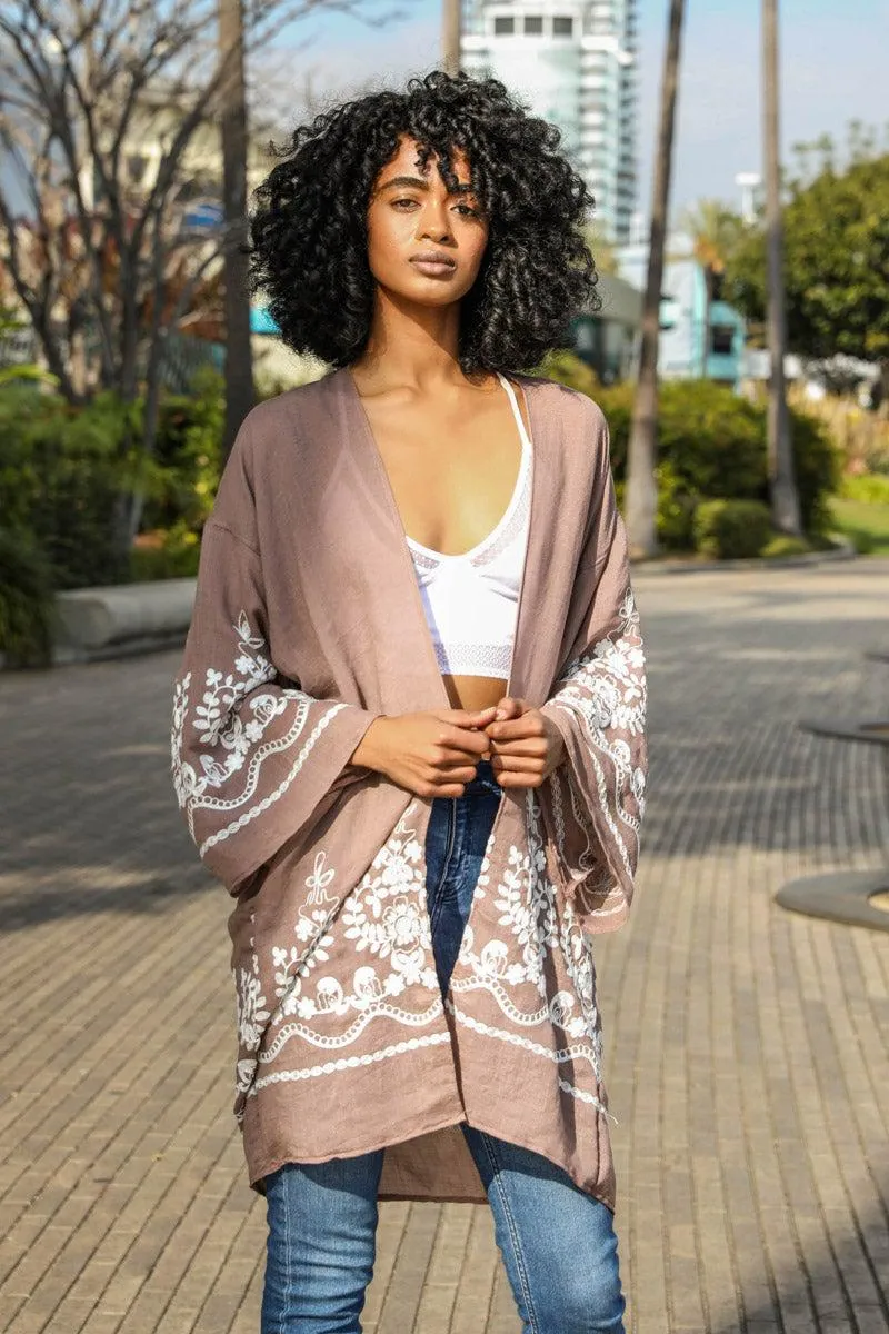 Embroidered Floral Vine Kimono - 3 colors