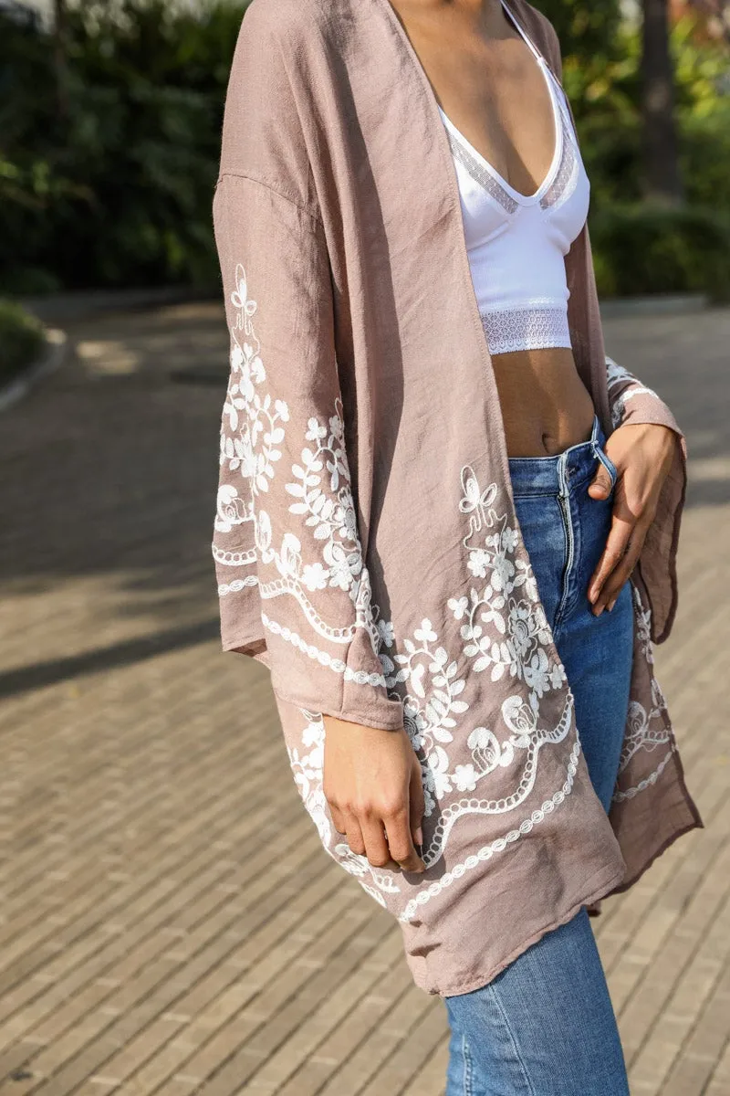 Embroidered Floral Vine Kimono - 3 colors