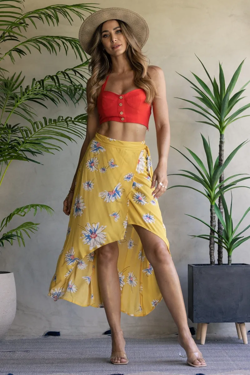 FLORAL PRINT WRAP AROUND SKIRT-LS30192
