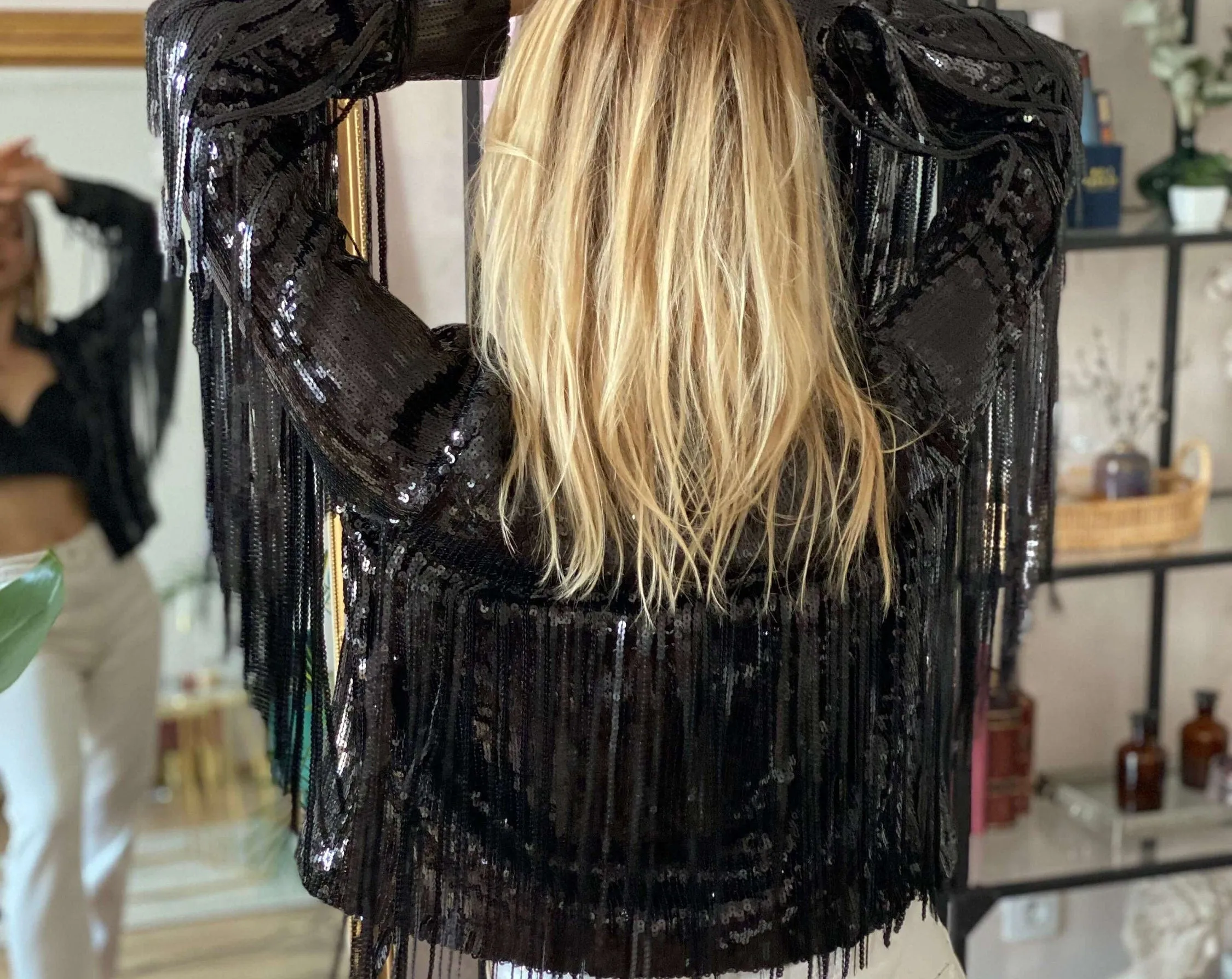 Fringe Sequin Bomber Jacket
