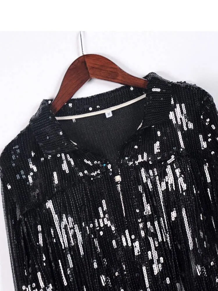 Fringe Sequin Bomber Jacket