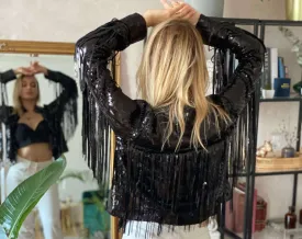 Fringe Sequin Bomber Jacket