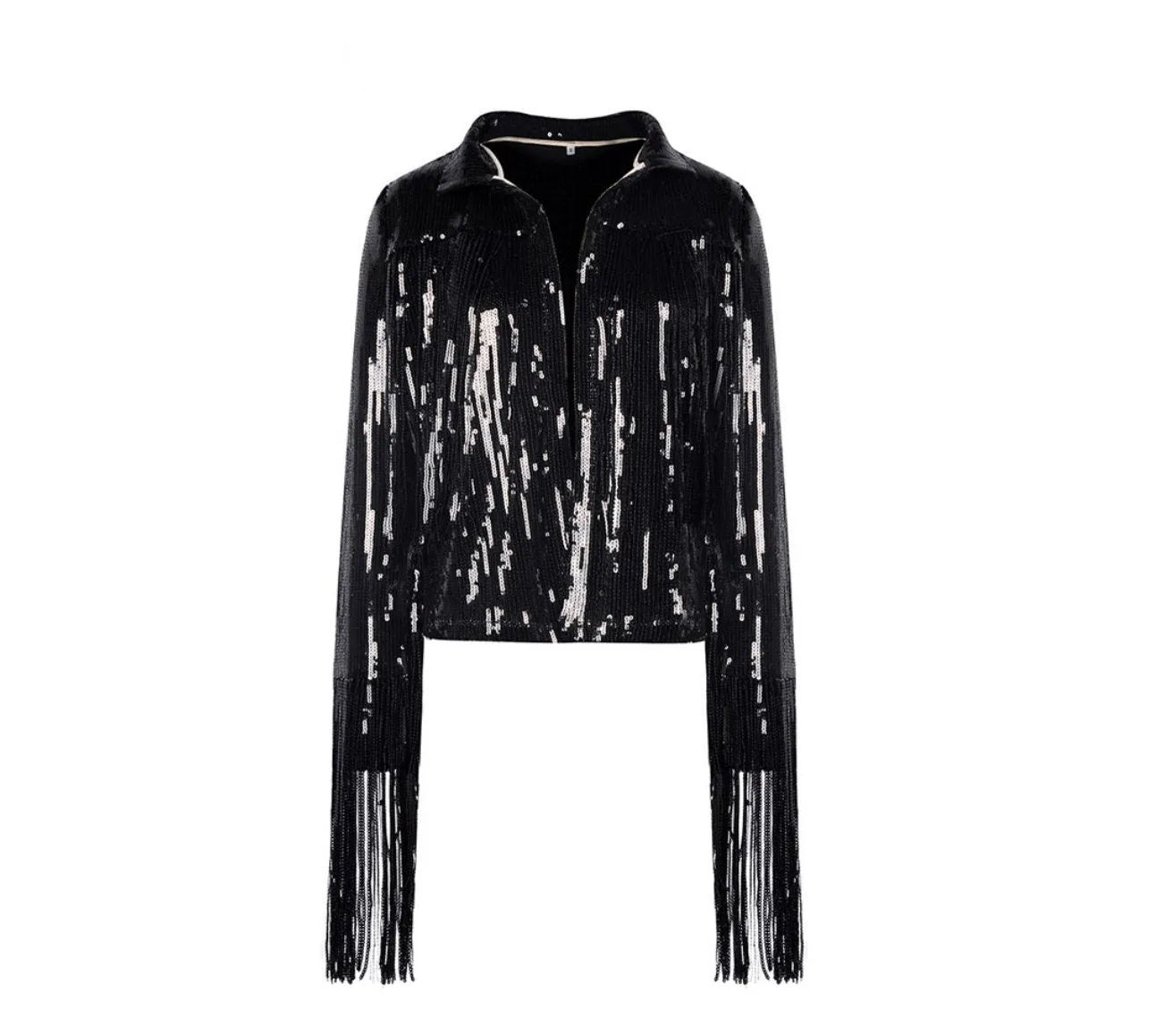 Fringe Sequin Bomber Jacket